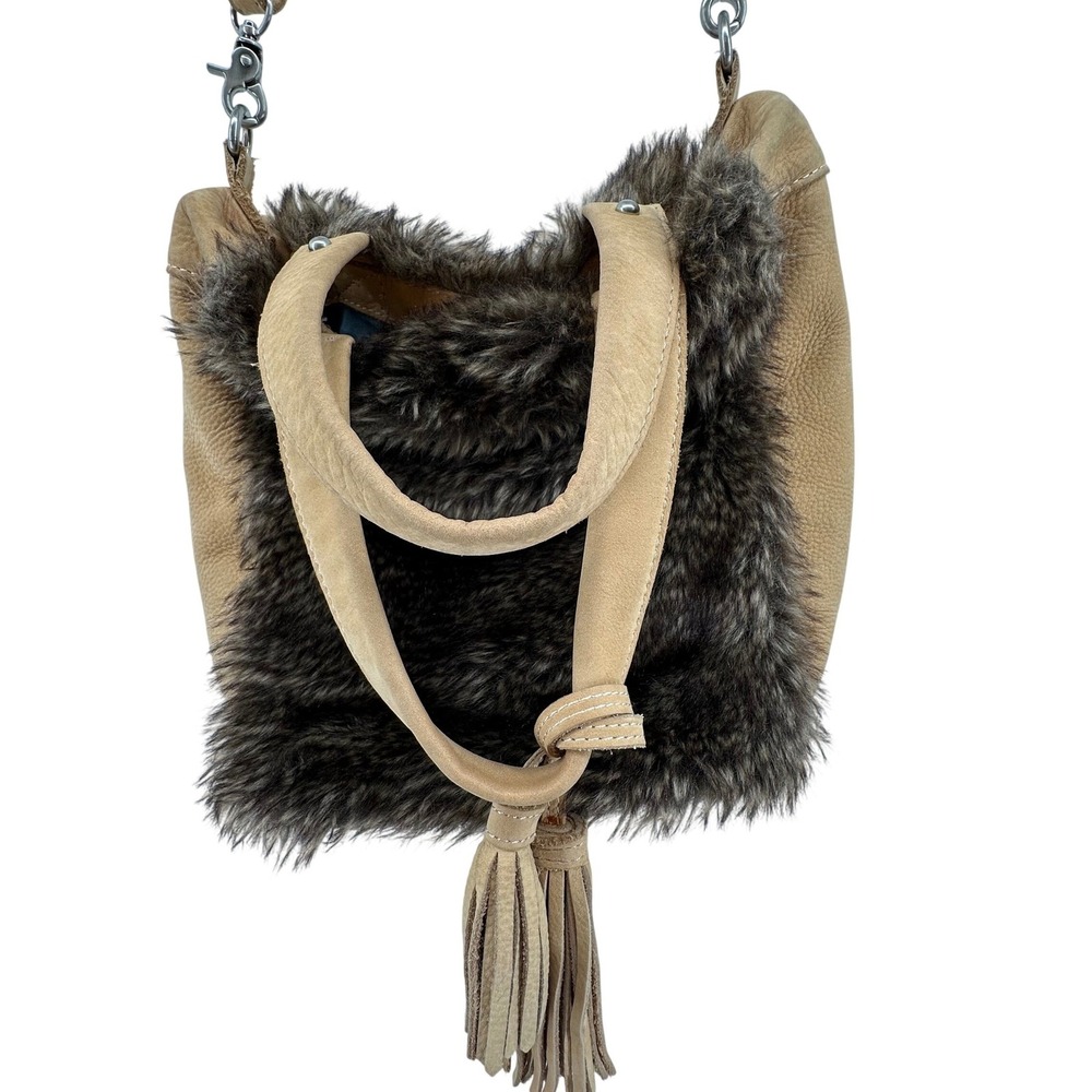 Anthropologie Miss Albright Specialty Faux Fur Leather Crossbody Bag Boho Earthy